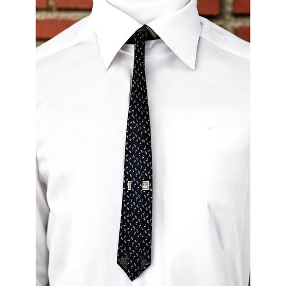 St. Loren Made In Italy 100% Silk Navy Blue with White Pelicans Tie - Picture 4 of 6